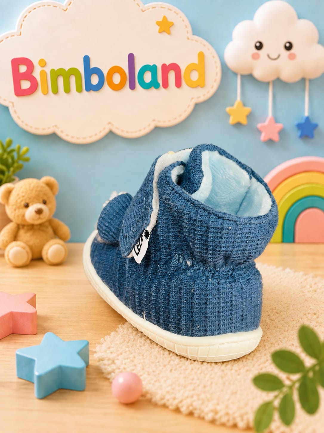 High-Top Soft Sole First-Walker Shose with Teddy Ears & Velcro