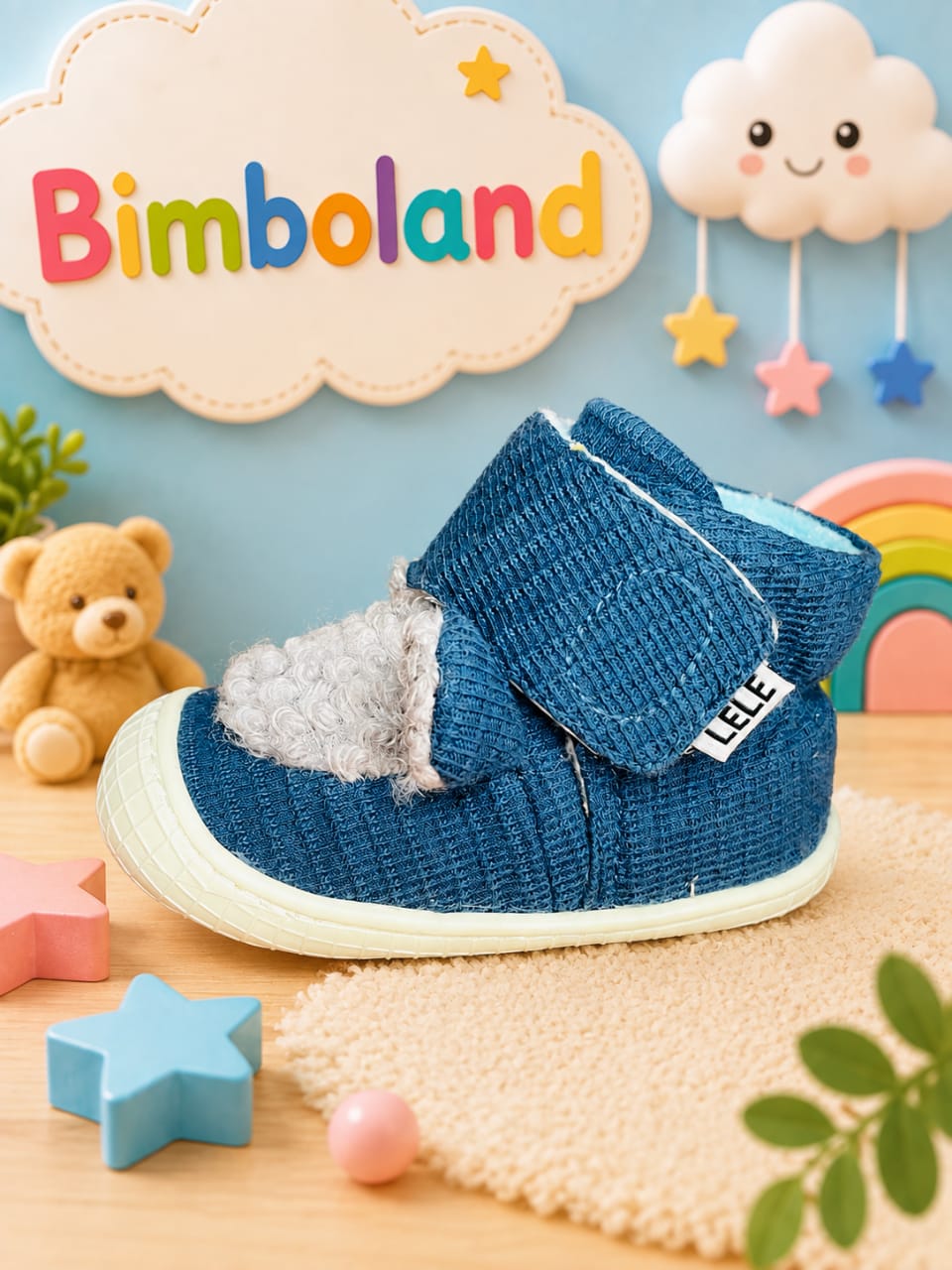 High-Top Soft Sole First-Walker Shose with Teddy Ears & Velcro