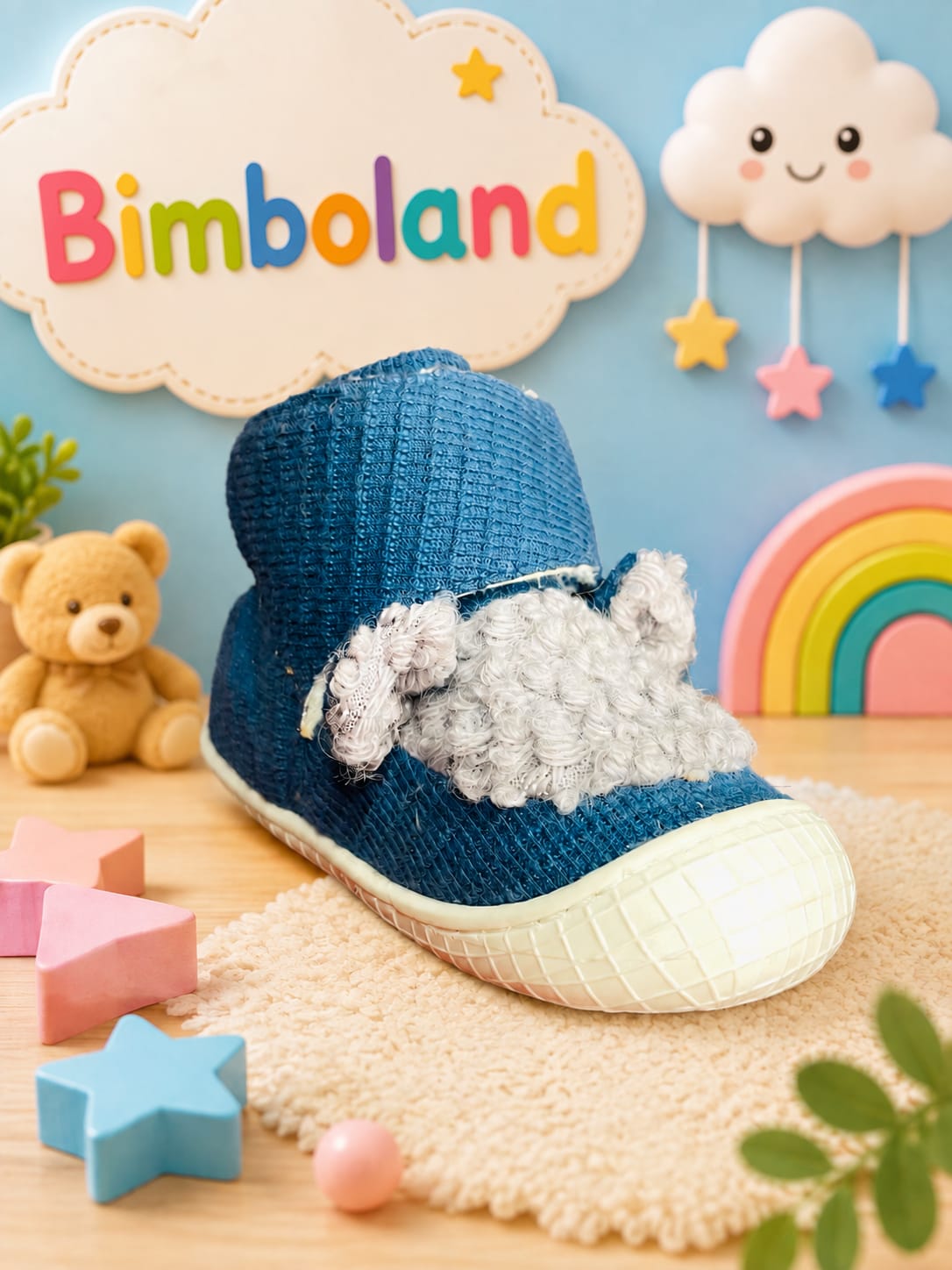 High-Top Soft Sole First-Walker Shose with Teddy Ears & Velcro