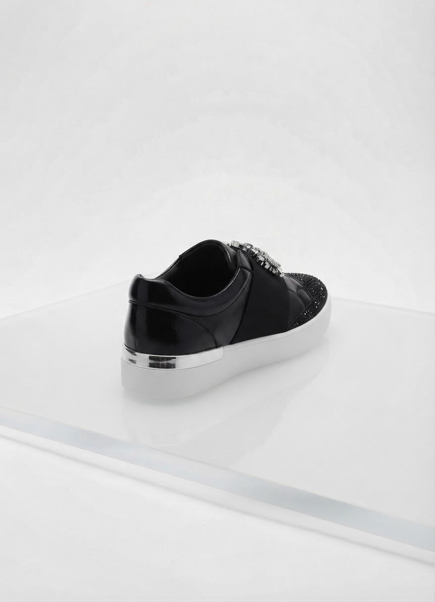 Girls Trendy Silver Clip Heel Shiny Crystal Velcro Sneakrs