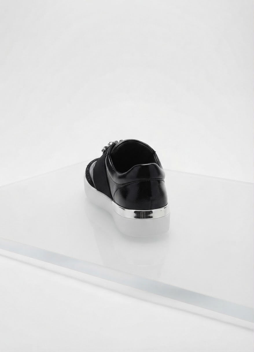 Girls Trendy Silver Clip Heel Shiny Crystal Velcro Sneakrs