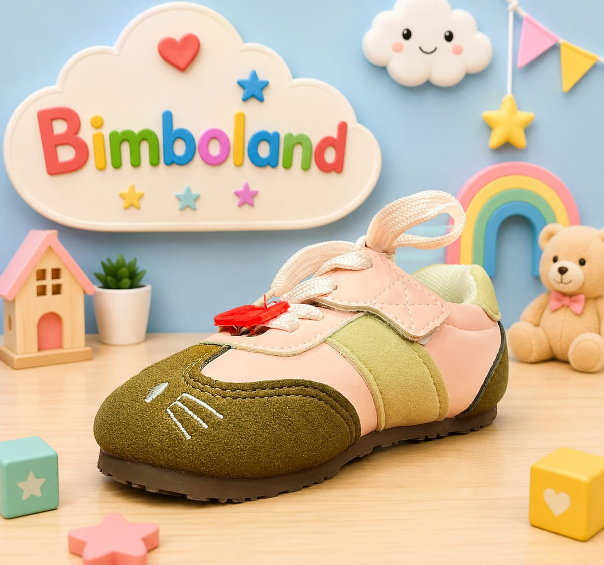 Brown suede leather kids GAT sneakers with velcro strap and bow laces