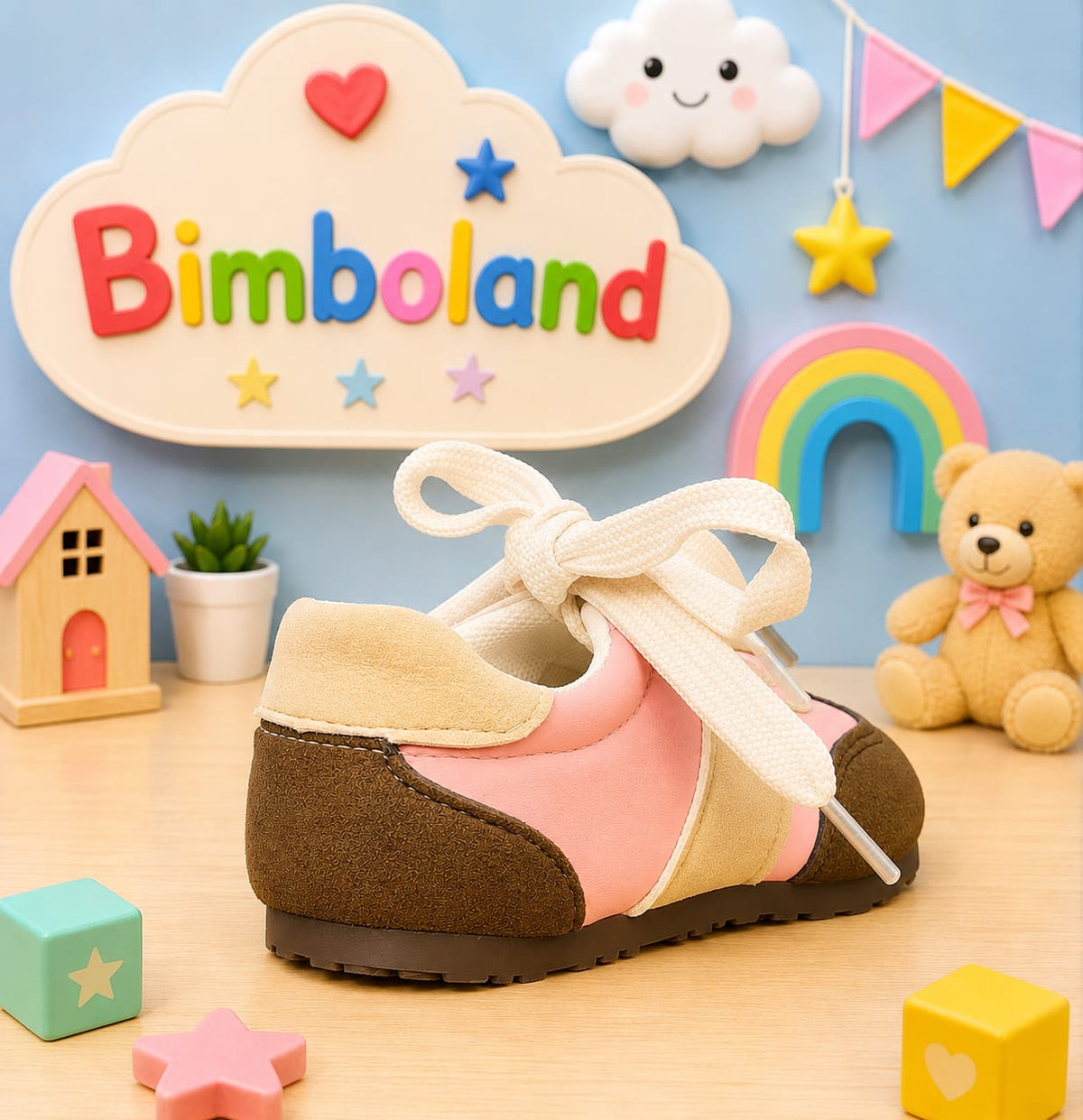 Brown suede leather kids GAT sneakers with velcro strap and bow laces