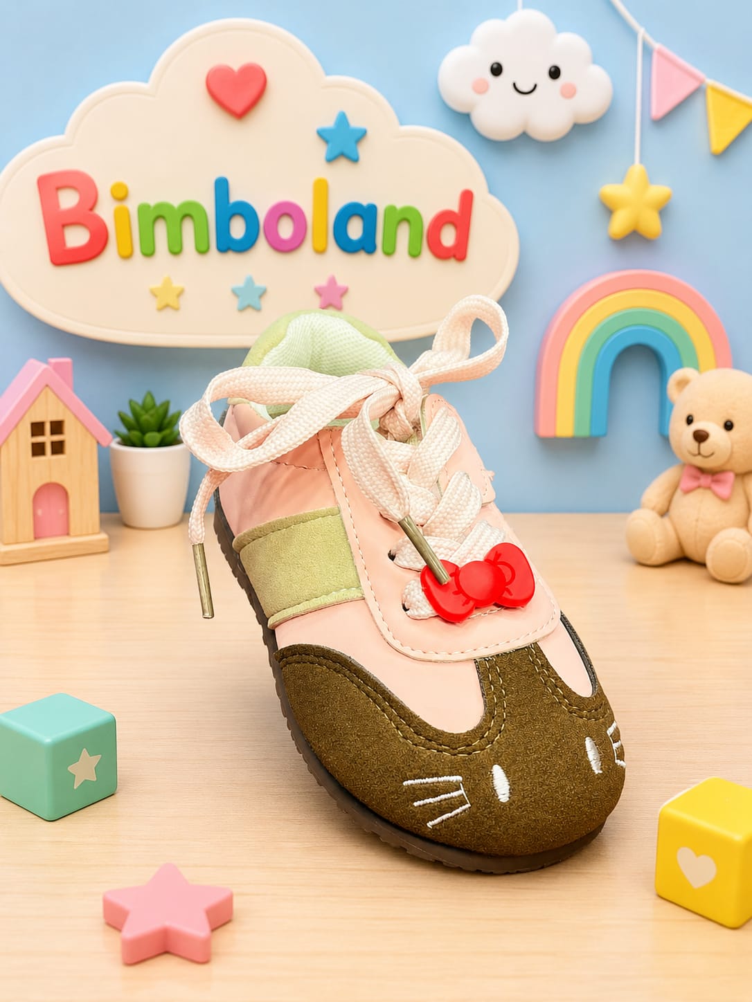 Brown suede leather kids GAT sneakers with velcro strap and bow laces