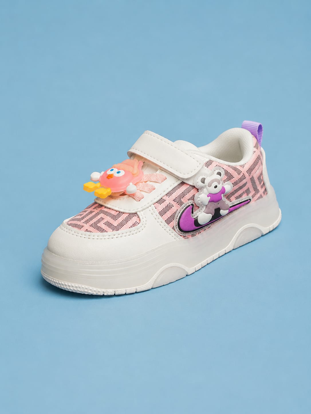 Baby girls LED light-up shoes with removable silicone cartoon lace accessory