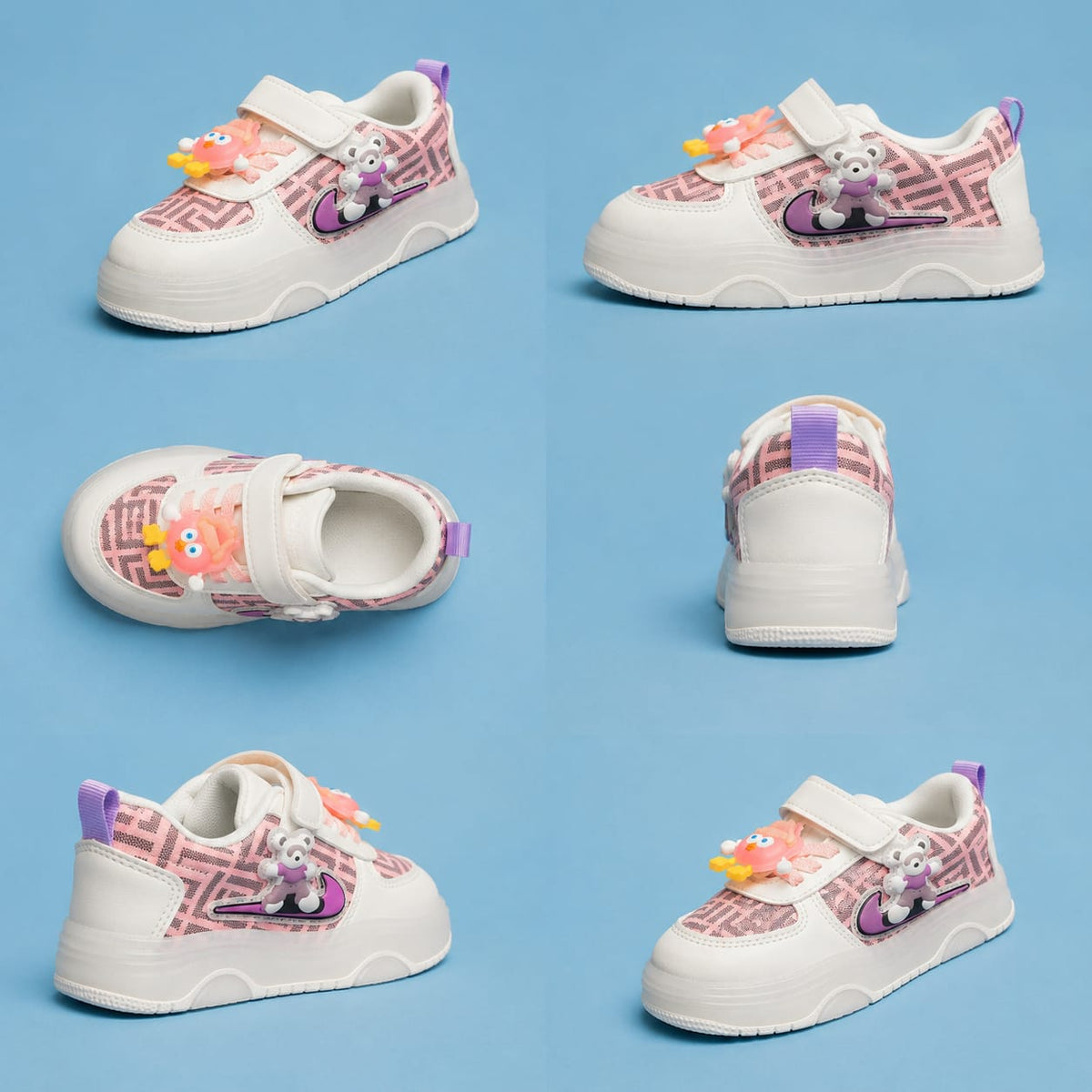 Baby girls LED light-up shoes with removable silicone cartoon lace accessory