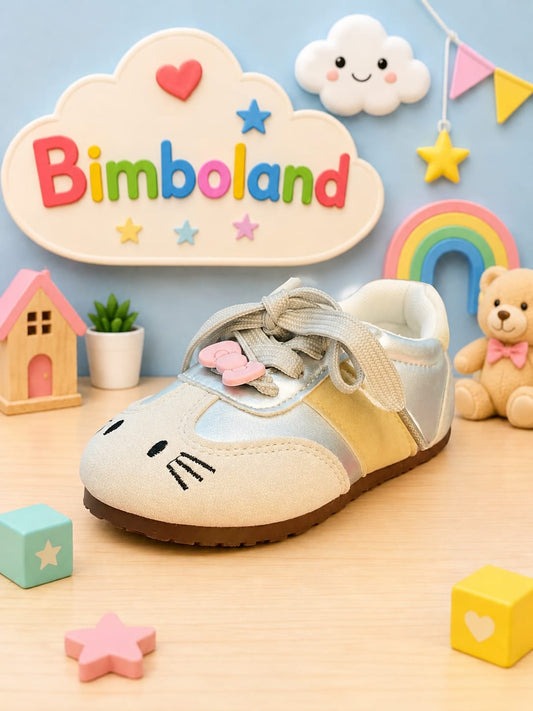 Silver suede leather kids GAT sneakers with velcro strap and bow laces